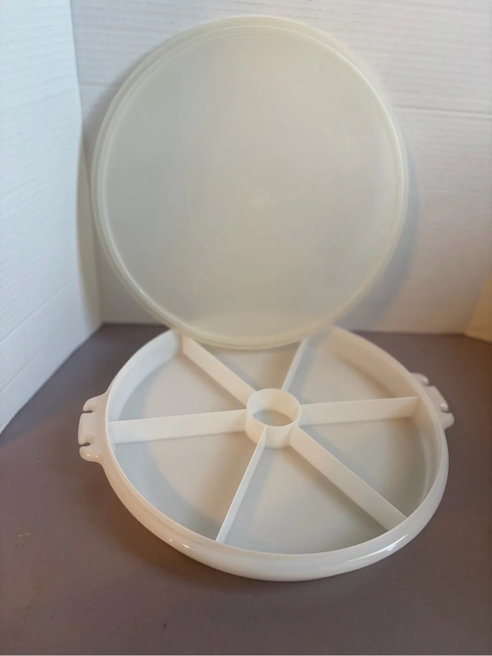 Vintage Tupperware Round Divided Serving Tray with Lid